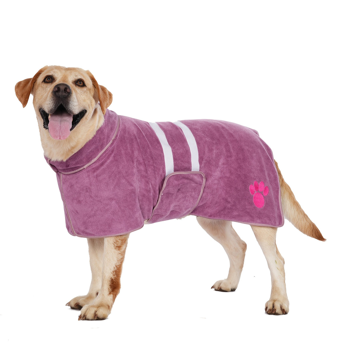 Quick-Drying Dog Bathrobe with Paw Print Embroidery – Super Absorbent Pet Towel Robe with Adjustable Belly Band, Ultra-Soft Microfiber, Sizes XS–3XL, 5 Colors for Dogs After Bath & Grooming