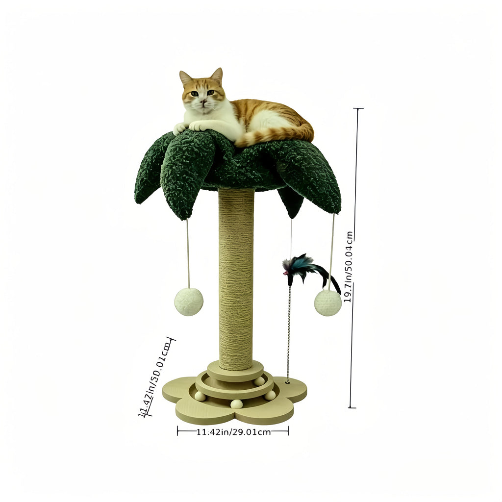 Sisal Cat Scratching Pole Set with Clown Hat Vertical Scratch Plate & Cat Climbing Frame - Wear-Resistant Cat Scratcher Toy with Teasing Stick for Indoor Cats Kittens Millet Shape Turtle Shape
