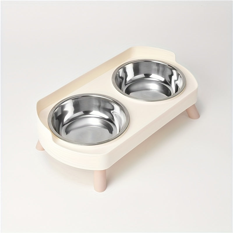 2-in-1 Cat Feeder and Water Dispenser with Stainless Steel Dual Bowl - Non-Slip Easy-Clean Pet Food & Water Station with Cute Cat Design, Healthy Hydration & Feeding Set for Cats & Small Dogs, Multiple Color Options