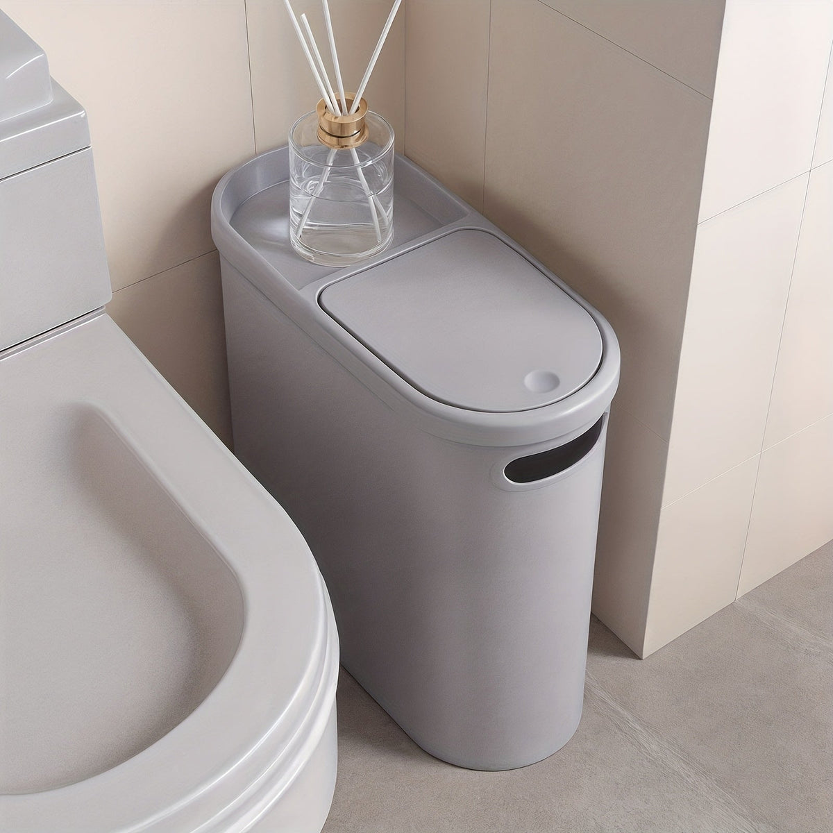 Small Bathroom Trash Can with Built-In Handles 2/1 Pack – Rustproof Plastic Wastebasket, Space-Saving Design for Bathroom, Laundry Room & Home Office, Includes Trash Bags