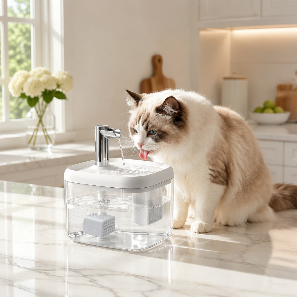 Faucet Fountain Pet Water Dispenser for Cats Dogs - Large Capacity Silent Automatic Circulation Cooling Water Fountain No Battery Required - Summer Pet Hydration Station Gray Yellow White