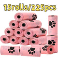Dog Poop Bags with Paw Print Design – 15 Rolls/225 Count Thickened Leak-Proof Disposable Pet Waste Bags for Dogs & Cats, Easy Tear-Off Rolls, Portable for Walks & Outdoor Cleanup, Pink Cat Paw