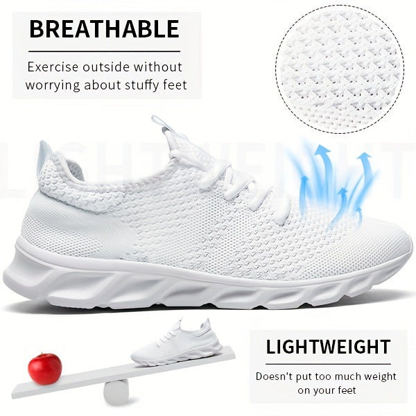 Men's Lightweight Breathable Knit Mesh Sneakers EVA Sole Low-Top Lace-Up Running Walking Shoes White Red Black Round Toe All-Season Gym Travel Daily Wear Sizes US 6-13.5
