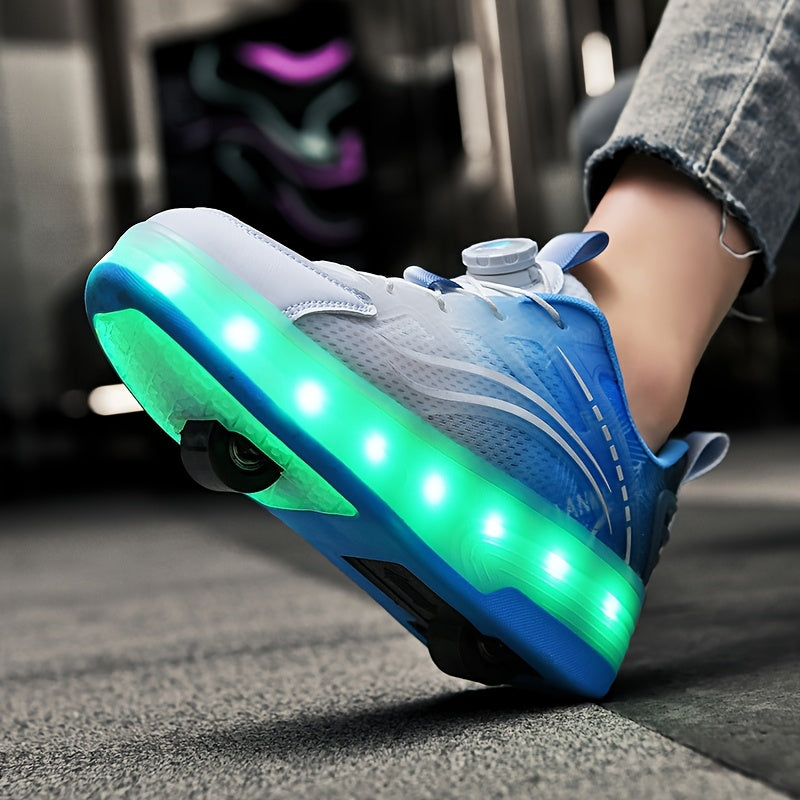 Kids LED Light-Up Roller Skates with Removable Wheels – Gradient Flashing Outdoor Skate Shoes for Boys & Girls, Balance Training Roller Skates, Fun Birthday Gift for Kids Ages 3-12