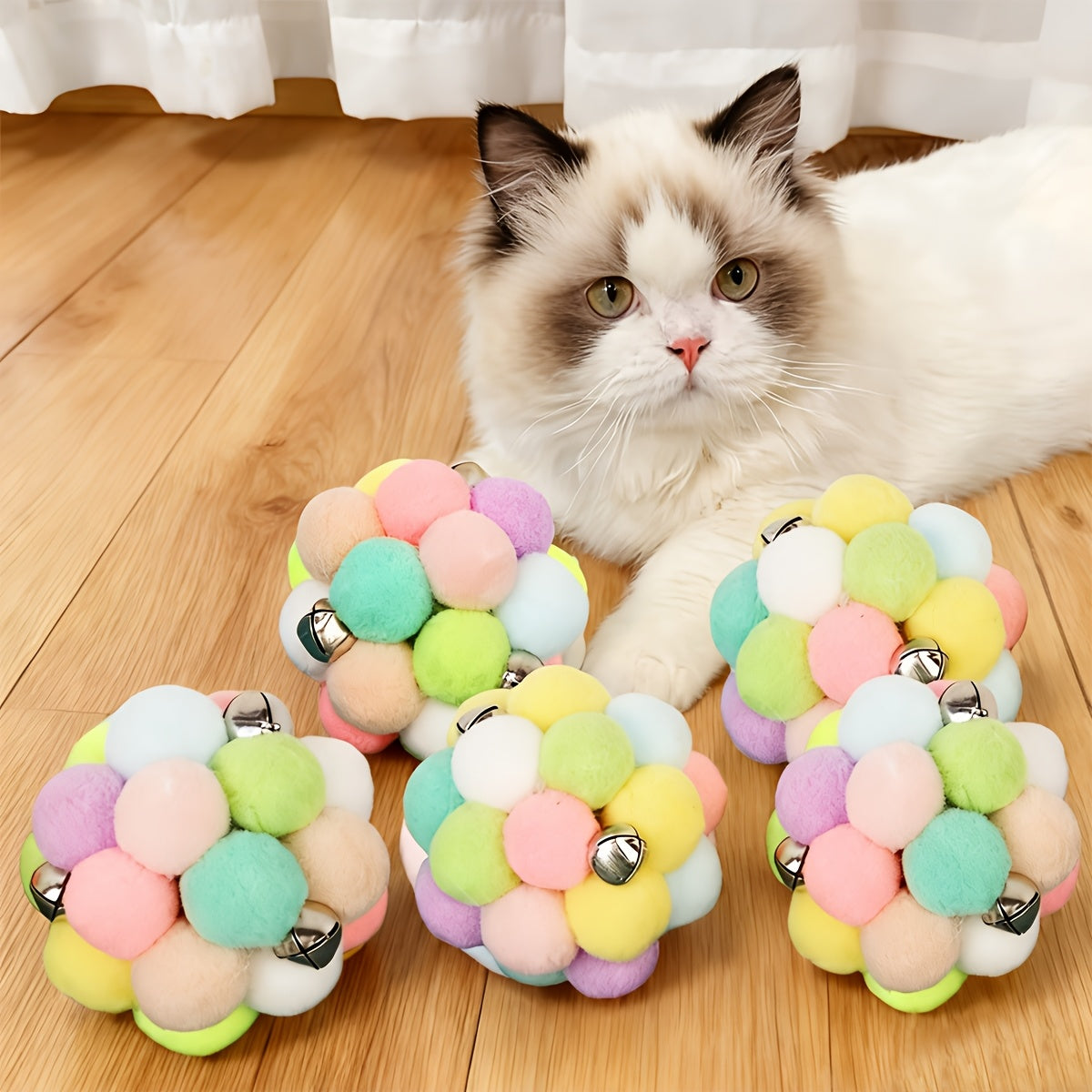 2-Pack Elastic Plush Bell Ball Cat Toys - 2.36" Interactive Cat Balls with Bell, Random Color Soft Bouncy Toy for Indoor Cats, Kitten Play & Exercise Toy Set (No Battery)