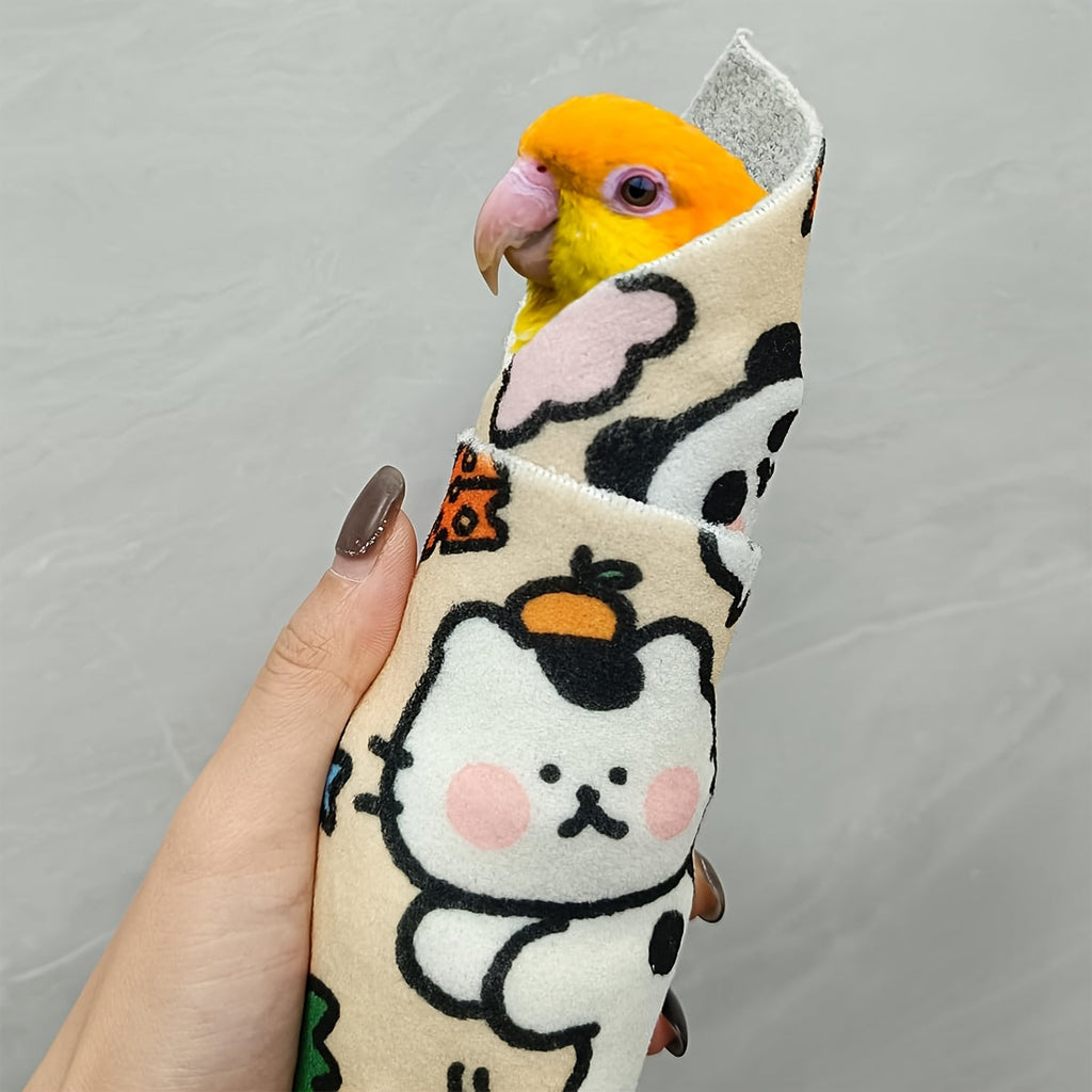 Parrot Grooming Wrap for Nail Trimming & Medication, Anti-Scratch Bird Restraint Swaddle Cloth, Self-Adhering Anti-Escape Parrot Wrapping Towel for Pet Birds, Cartoon Print Bird Grooming Accessory