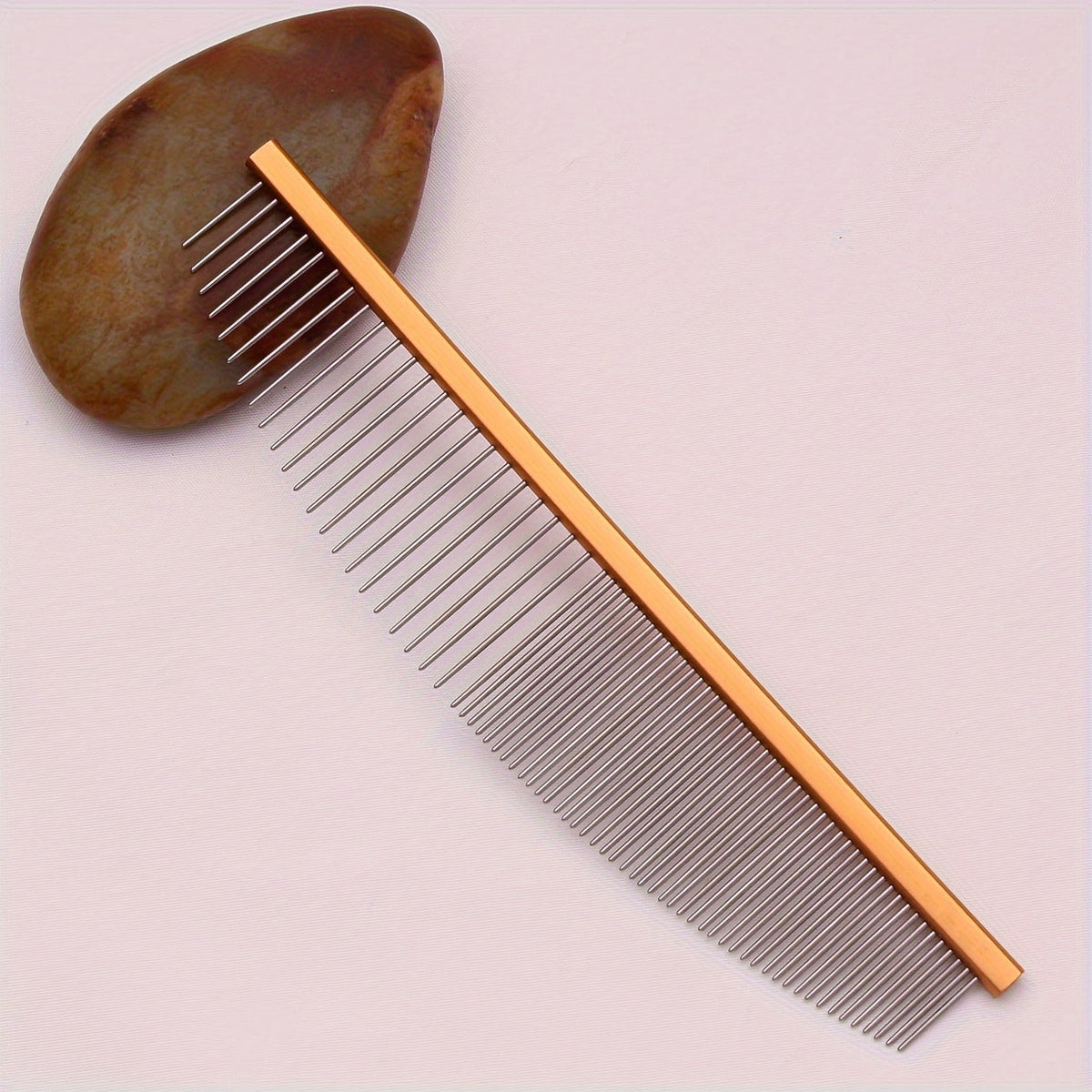 Pet Hair Removal Comb Metal Grooming Brush for Dogs & Cats - Aluminum Handle Deshedding Comb for Loose Floating Fur, Durable Anti-Static Pet Detangling Comb for Long & Short Coats, Crescent Design