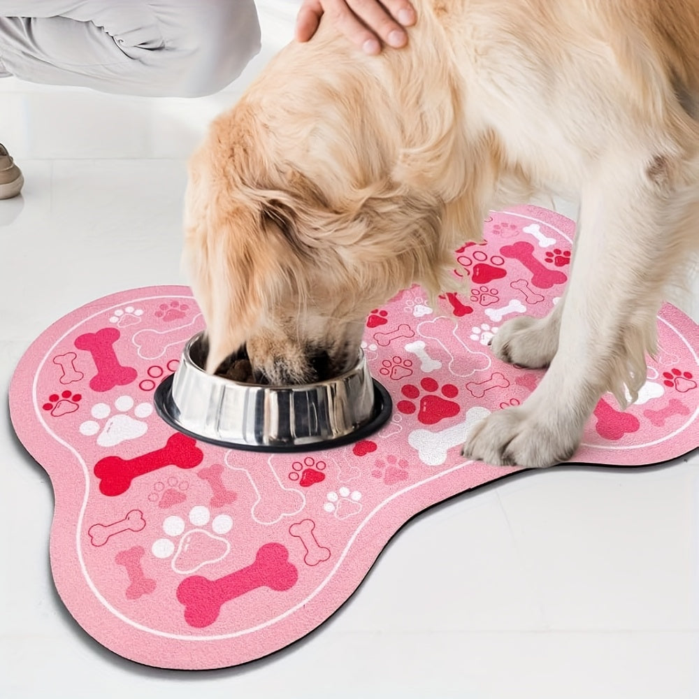 Dog Feeding Mat Non-Slip Quick-Dry Paw Print & Fishbone Design - Durable Polyester Pet Food & Water Bowl Pad for Small to Medium Dogs, Waterproof Easy-Clean Dog Placemat for Kitchen & Floor