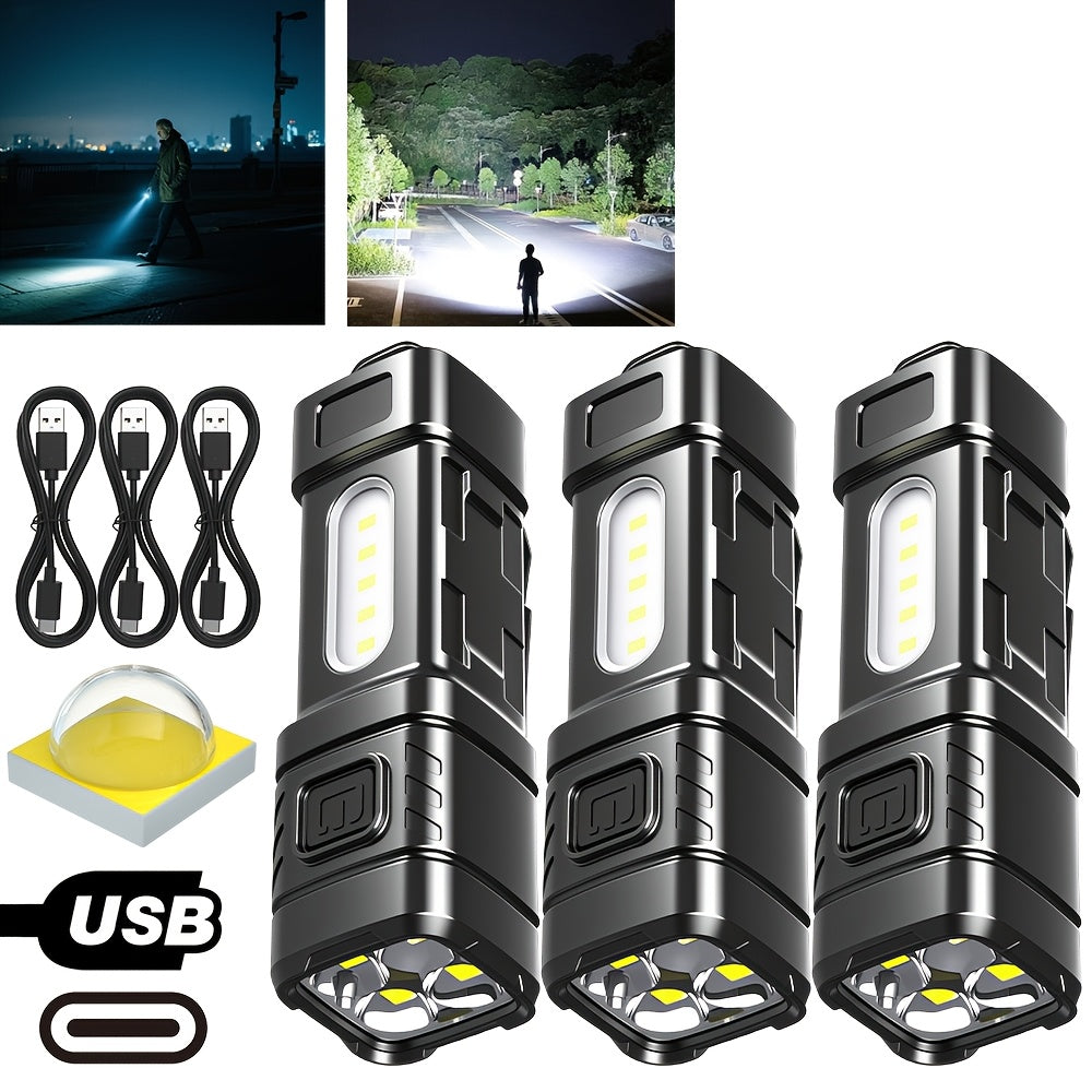 Mini Rechargeable LED Flashlight 3 or 6 Pack, 2000 Lumens COB 4 Modes USB-C Charging, Compact Handheld Flashlight with Back Clip & Built-In Battery for Camping Hiking Hunting Emergency