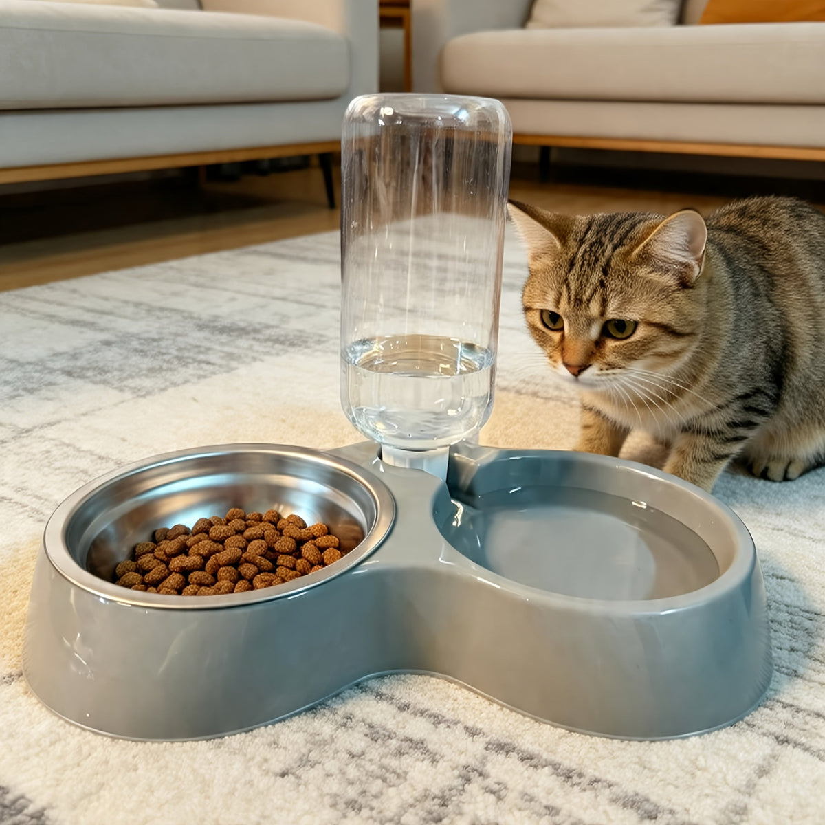 Tilted Anti-Slip Pet Feeder and Waterer Bowl Set - Ergonomic Tilt Design for Cats & Dogs, No Battery Required, Promotes Healthy Eating Posture, Easy-Clean Feeding & Drinking Station for Indoor Pets
