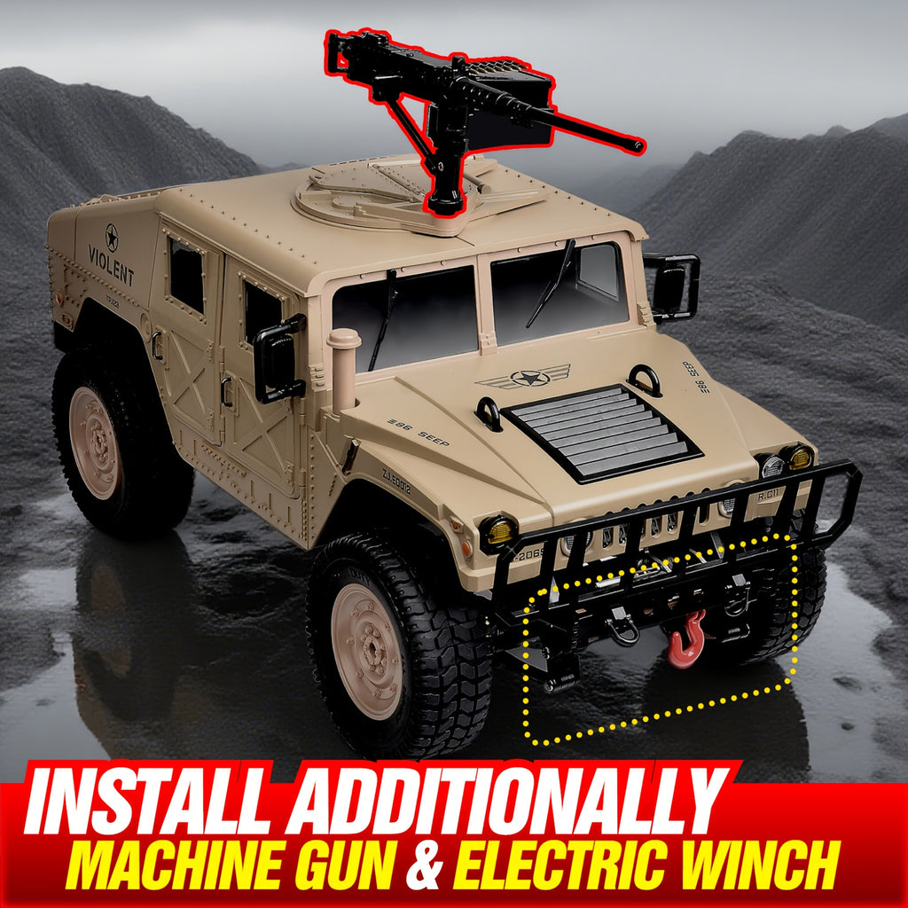 C8835 Full-Scale RC Military Off-Road Vehicle for Adults - Full-Proportion Transmission, Variable Speed, Climbing, Multi-Mode LED Lighting, 5 Openable Doors, Optional Machine Gun & Winch Accessories