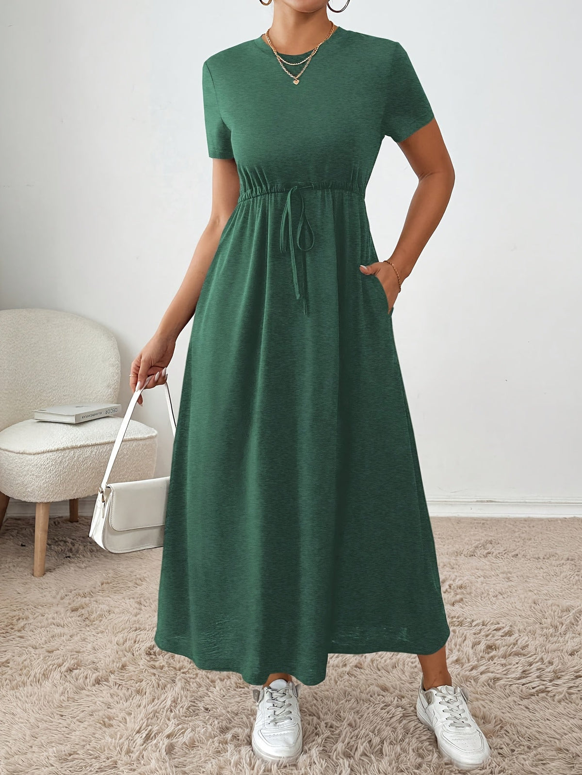 Women's Stretchy Bodycon Midi Dress Solid Color Slim Fit Casual Party Dress High Elasticity Knit Fabric All Season Comfortable Wear Dark Gray Dark Green Black XS-XL