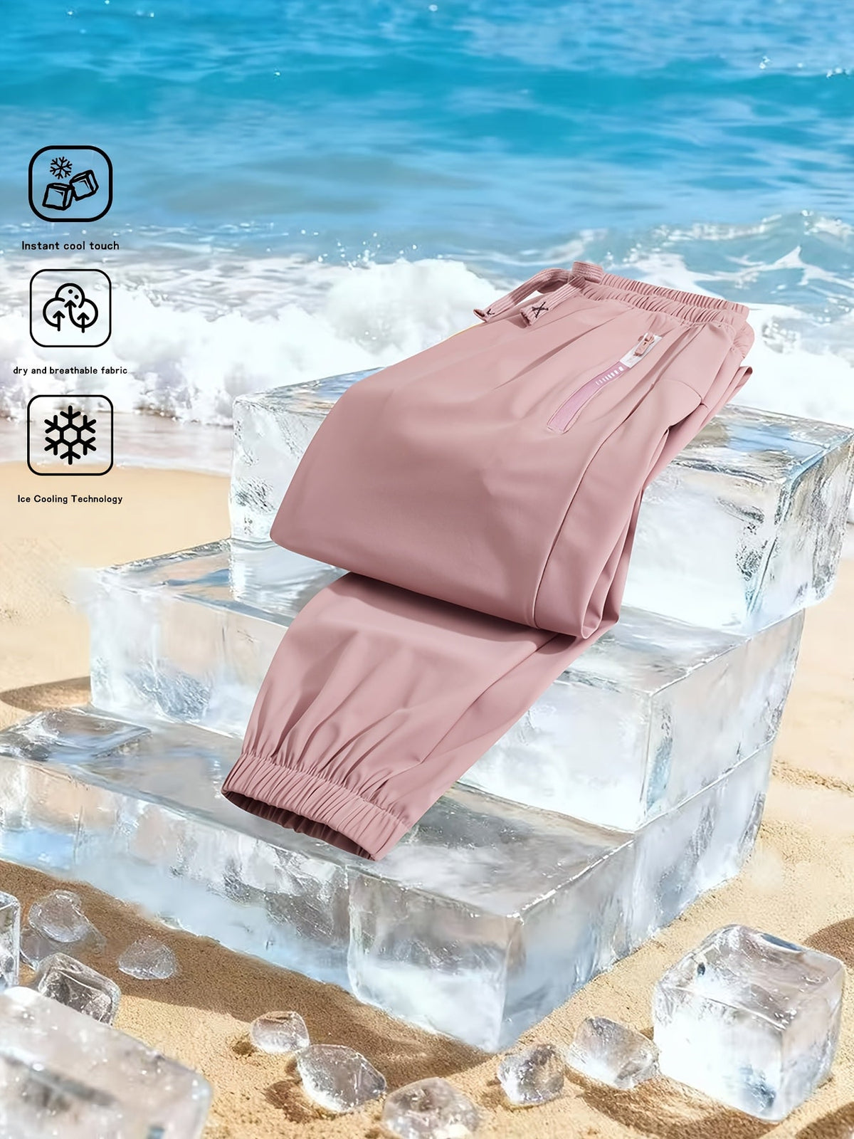 Women's Quick-Dry Ice-Feel Ankle Pants – Cooling Technology Breathable Elastic Waist Drawstring Summer Pants for Outdoor & Casual Wear