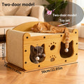 Cardboard Cat Scratching House – Durable Hideout & Bed with Feather Wand Toy, Ventilated Indoor Cat Scratcher, Available in 17.7" & 22" Sizes