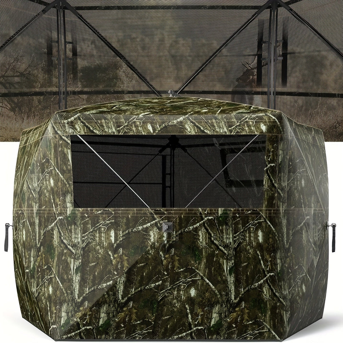 Pop-Up Hunting Blind 2-3 Person – 270° See-Through Design, Camouflage Ground Blind for Deer & Turkey Hunting, Easy Setup with Carrying Case