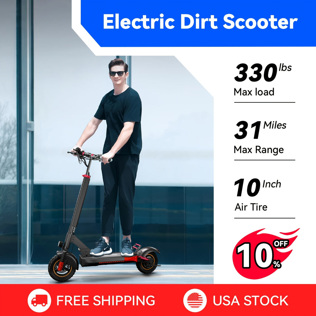 Electric Scooter for Adults 25 MPH 300 Lbs Capacity – 10 Inch Off-Road Foldable E-Scooter with 10AH/15AH Battery, 30-40 Miles Long Range, Heavy Duty Commuter & Trail Scooter for Men