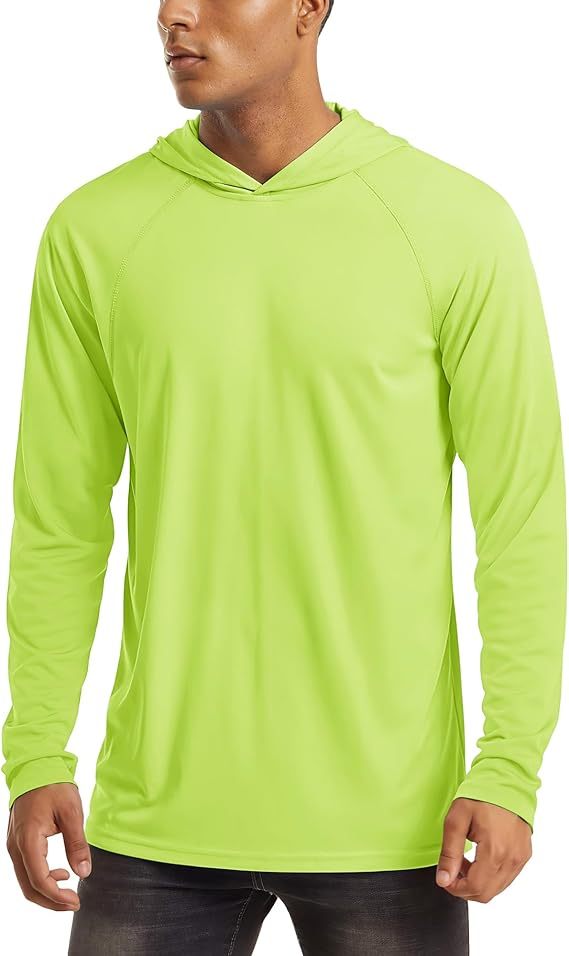 Men's UPF 50+ Sun Protection Hoodie Shirt 3-Pack Long Sleeve Moisture-Wicking Quick-Dry Breathable Outdoor Performance T-Shirt for Hiking Fishing Running – Sizes S to XXXL, Fluorescent Yellow