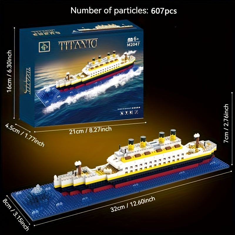 Titanic Ship Building Blocks 607 Pieces - Assembly Model Ship Construction Toy Set for Kids Boys and Girls, STEM Brick Puzzle Kit, Home Decoration Display Model, Christmas Birthday Gift