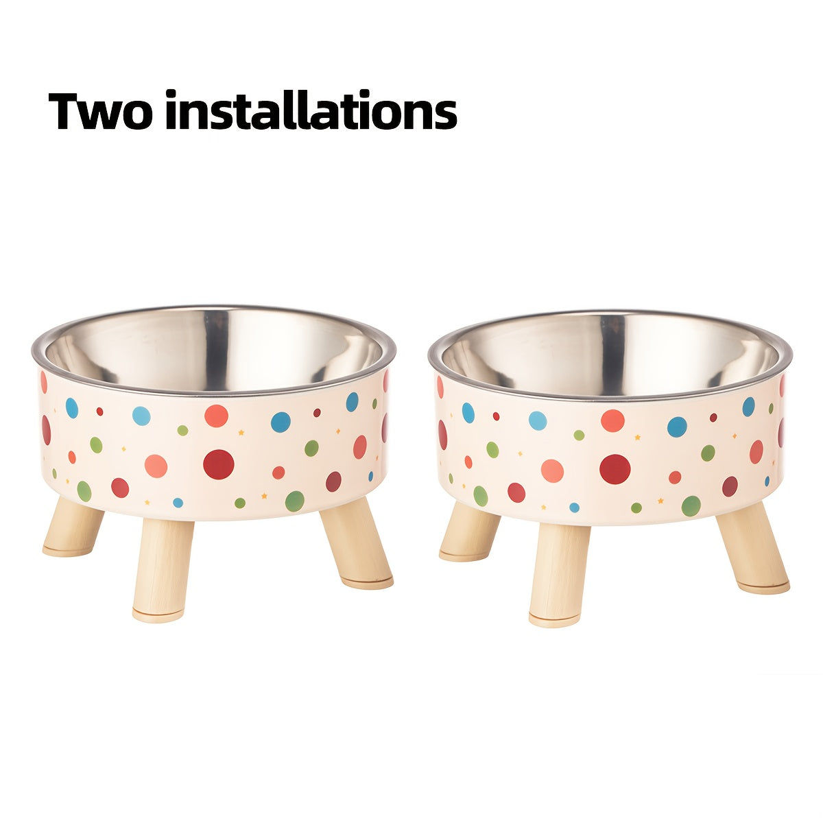 Elevated Cat Bowls Set of 2 - Vibrant Polka Dot Raised Pet Dishes with Neck Support for Cats, Collapsible Feeding Bowls for Dogs, Stylish Chic Pet Food & Water Bowls for Indoor Pets