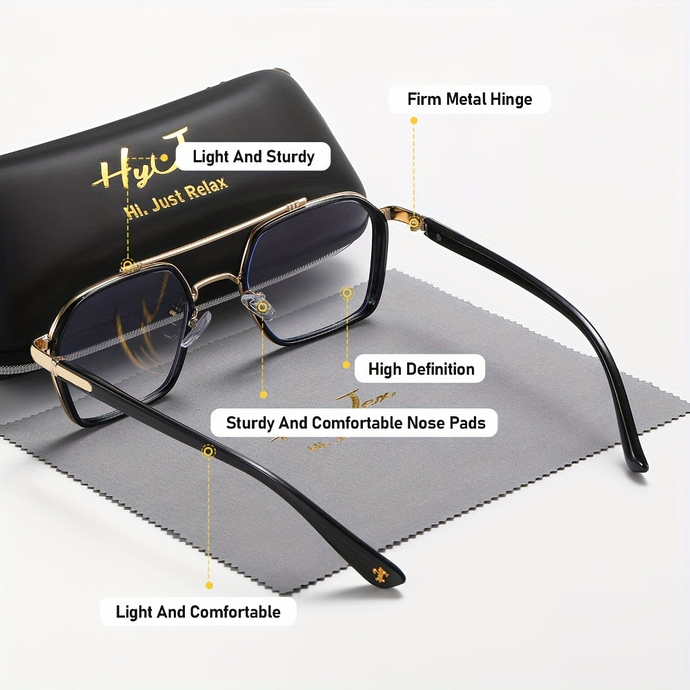 Blue Light Blocking Glasses with Double Beam Metal Frame – Trendy Anti Eye Strain Clear Lens Eyeglasses for Men & Women, Non-Prescription Computer & Screen Glasses