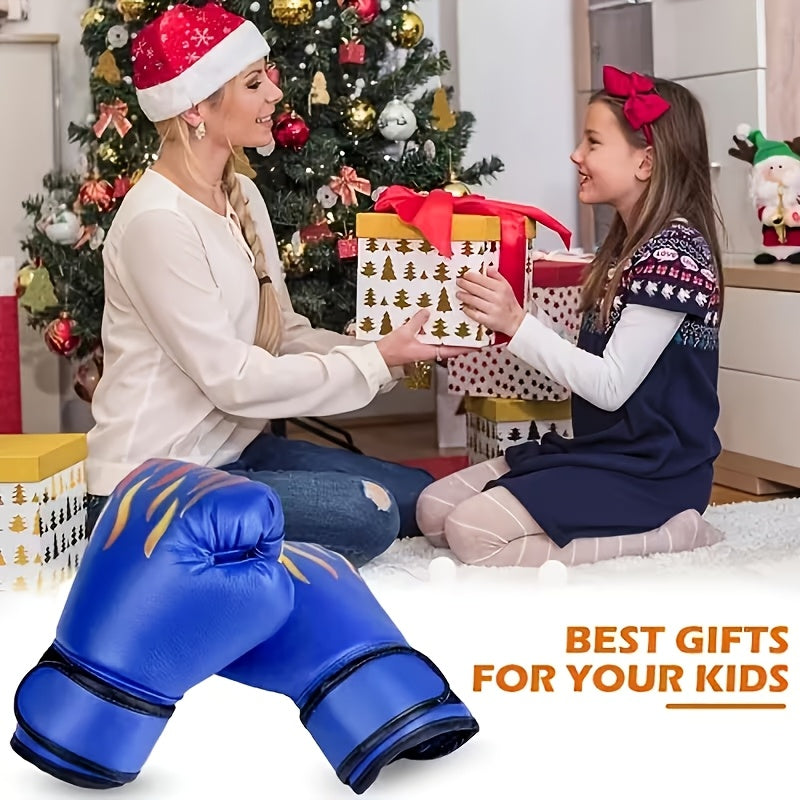 Kids Boxing Gloves for Boys & Girls – Flame Design Youth Training Gloves for Punching Bag, Kickboxing, MMA, Sparring & Thai Boxing, Beginner Junior Sports Gift (Flame Red / Flame Blue)