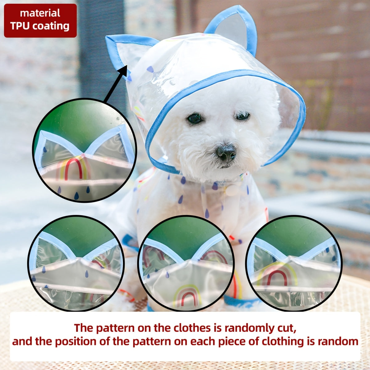 Dog Raincoat for Small Dogs - Cute Rainbow Pattern Waterproof Puppy Jumpsuit, All-Season Rain Jacket with Press Buckle Closure, Lightweight Dog Rain Coat for Small Breeds, Fun Pet Rain Outfit
