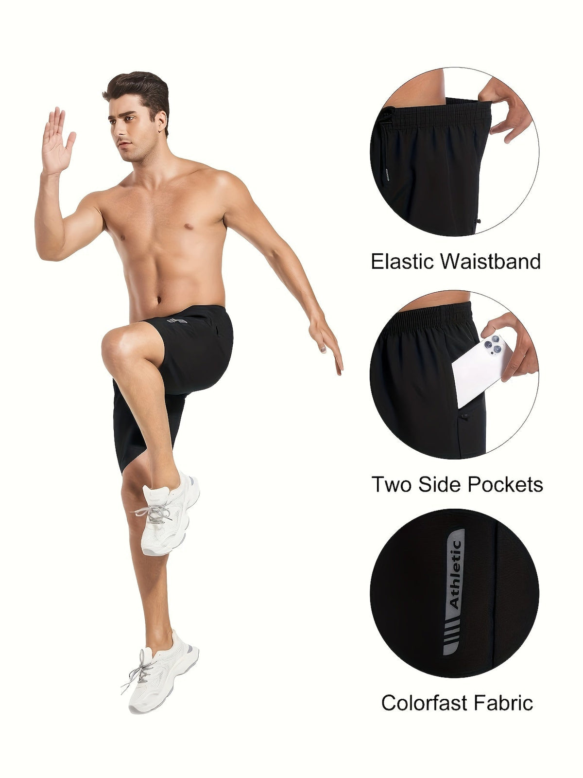 Men's Athletic Shorts 5-Pack – Quick-Dry Gym Workout & Basketball Shorts with Stretch Waistband & Side Zip Pocket, Lightweight Activewear for Running, Hiking & Casual Wear