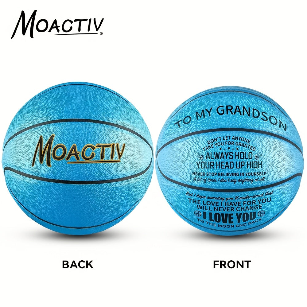 Engraved Basketball for Grandson & Son – Personalized Inspirational Size 7 Basketball with Pump, Motivational Gift for Birthday Christmas Anniversary, Blue Red Gold Black
