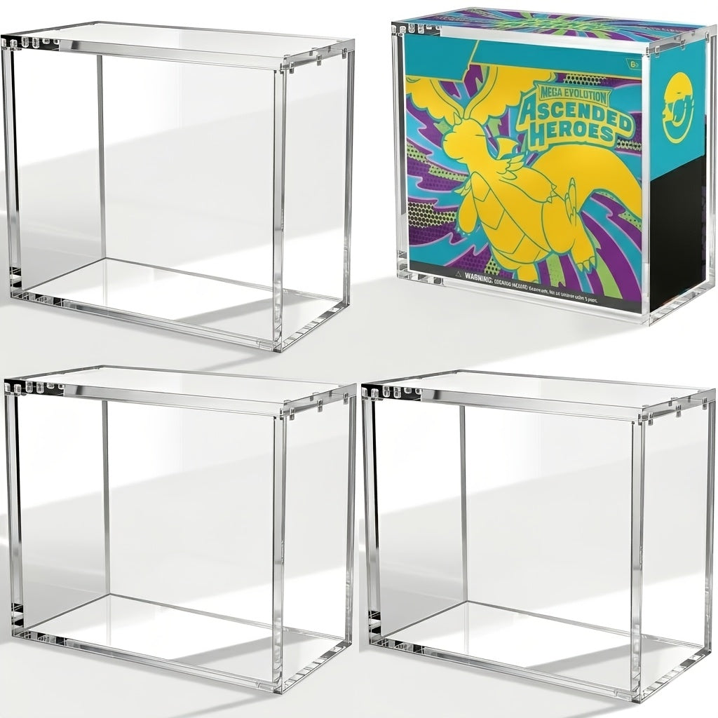 4 Pack ETB Acrylic Display Case for Pokemon Elite Trainer Box – 6mm+3mm Thick Clear Acrylic, Magnetic Lid, UV Resistant, Stackable Design, Collector Protector Box for TCG ETB Storage & Display