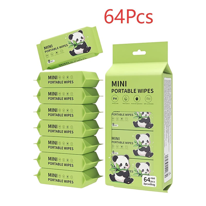 Mini Portable Wet Wipes 64 Packs - Alcohol-Free Disposable Wipes for Face, Hands & Pet Cleaning, Travel-Friendly Individual Packets for Cats Dogs and On-the-Go Use
