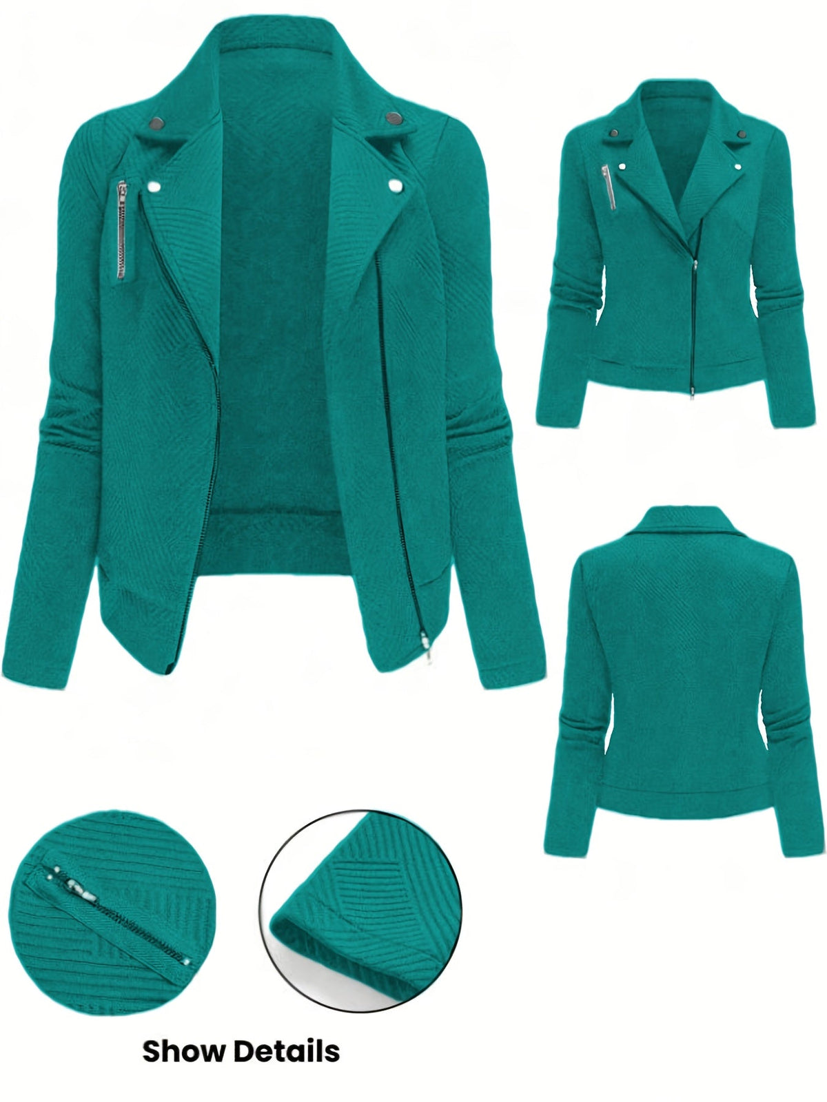 Women's Solid Color Biker Jacket Zipper Button Maze Grid Moto Coat - Stylish Casual Outerwear for Fall Winter Daily Commute Streetwear Top