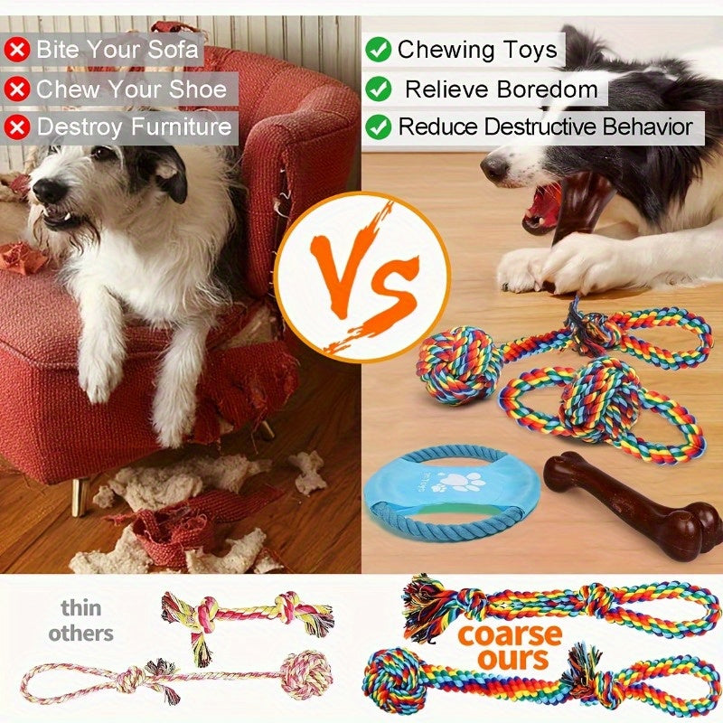 Indestructible Dog Chew Toys 6 Pack - Heavy Duty Tug Toys for Medium Large & Giant Dogs, Teething Chew Toys Set for Aggressive Chewers, Rainbow Dog Leash Included