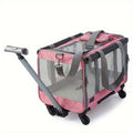Portable Pet Stroller Carrier with Aluminum Frame & Wheels - Travel Luggage Style Rolling Pet Carrier for Cats Small Dogs with Pull Handle Stress-Resistant Plastic Shell - Pink Blue