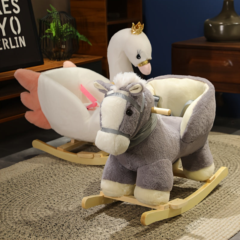 Rocking Horse for Infants and Toddlers - Indoor Outdoor Baby Ride On Toy, Grey Plush Design, Safe for Babies and Young Kids, Birthday and Holiday Gift