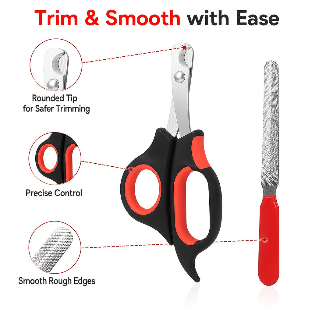 Pet Nail Clipper & Grooming Set 4 Piece - Stainless Steel Dog Cat Nail Trimmer Kit with Large & Small Clippers, Scissors & Nail File, Professional Paw Care Tools for Dogs & Cats