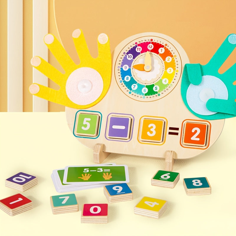 Wooden Clock Learning Toy for Kids – Clock Hands Finger Counting Math Tool for Teaching Time | Educational Toy for Toddlers & Preschoolers | Easter & Christmas Gift for Boys & Girls Ages 3+
