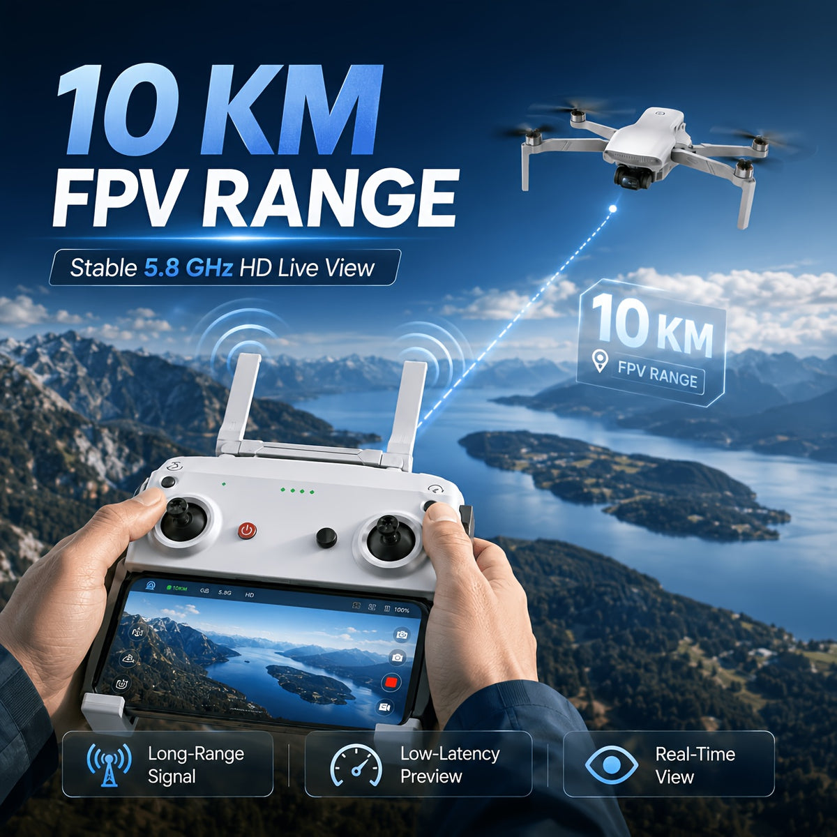 4K GPS Drone with Camera 3-Axis Gimbal 60-Min Flight – DEERC AeroVista Pro 249g Foldable RC Quadcopter, 10KM Transmission, AI Tracking, GPS Return, Level 5 Wind Resistance for Adults & Beginners