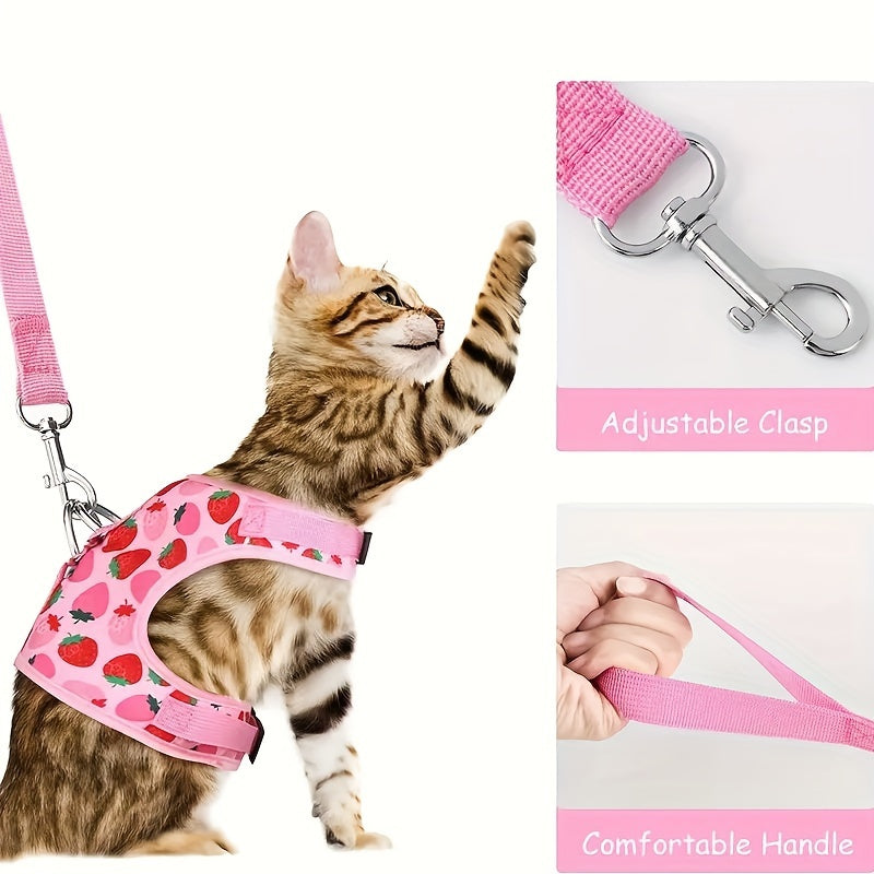 Escape-Proof Cat Harness & Leash Set 2-Piece – Soft Adjustable Breathable Vest with 5ft Leash for Indoor & Outdoor Walking Hiking, XS S M Sizes, Pink Peach Blue Orange – Cat Walking Gear Gift