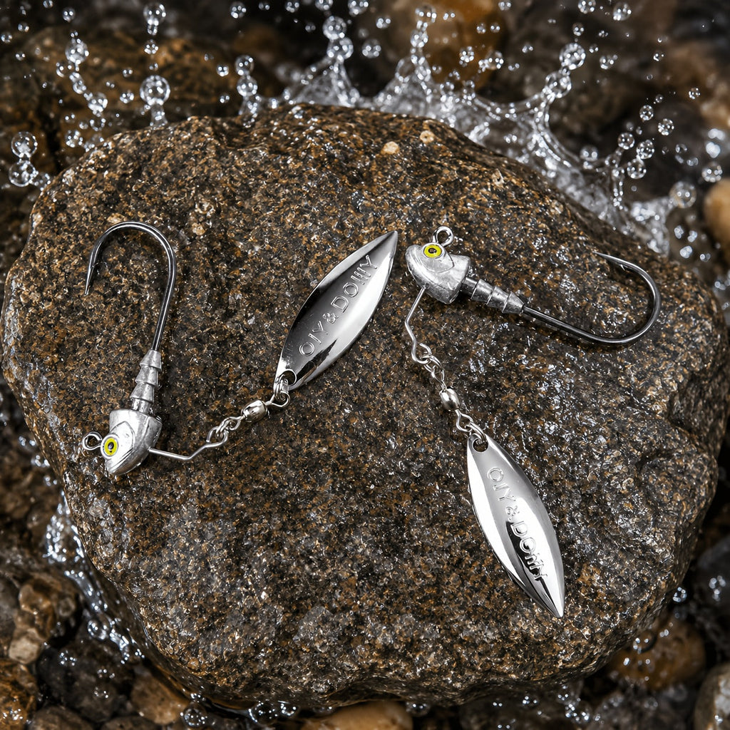 Underspin Jig Heads 6-Pack with 100% Brass Blade (Never Rust) - Bass & Saltwater Fishing Lures - 3/16oz 1/4oz 3/8oz 1/2oz Sizes Included