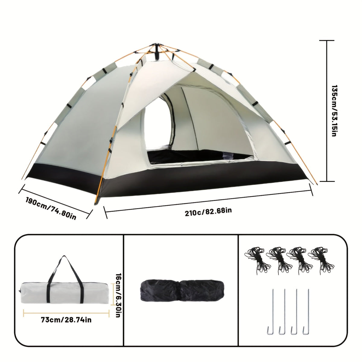 Automatic Pop-Up Camping Tent Portable Outdoor Shelter with 2 Doors & Windows – Instant Setup Lightweight Backpacking Tent for Beach, Hiking, RV, Travel, Sunshade Canopy Cloud Gray
