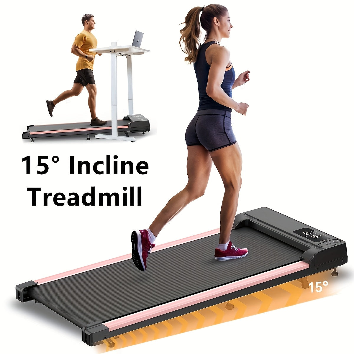 Under Desk Walking Pad Treadmill 2.5HP 15% Incline 4-in-1 Quiet Motor 265 Lbs Capacity with Remote Control & LED Display - Portable Home Office Fitness Treadmill for Walking, Jogging & Weight Loss