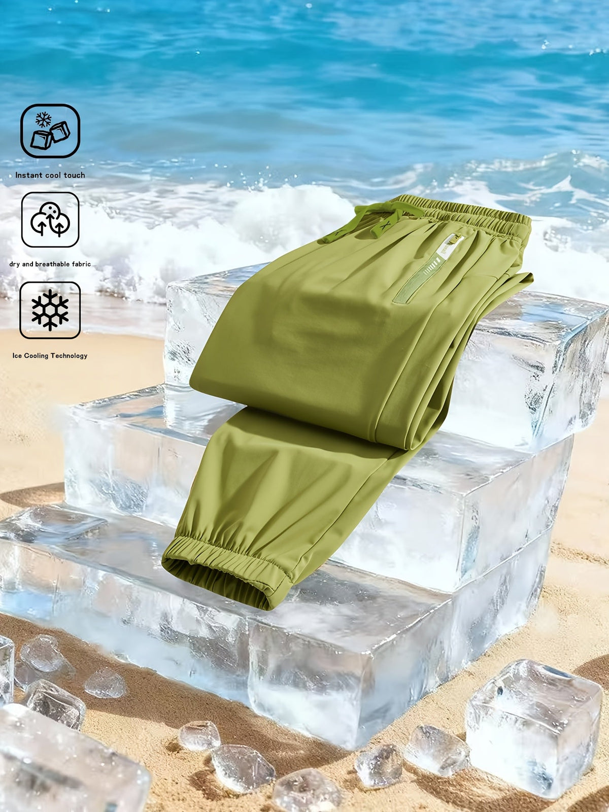 Women's Quick-Dry Ice-Feel Ankle Pants – Cooling Technology Breathable Elastic Waist Drawstring Summer Pants for Outdoor & Casual Wear