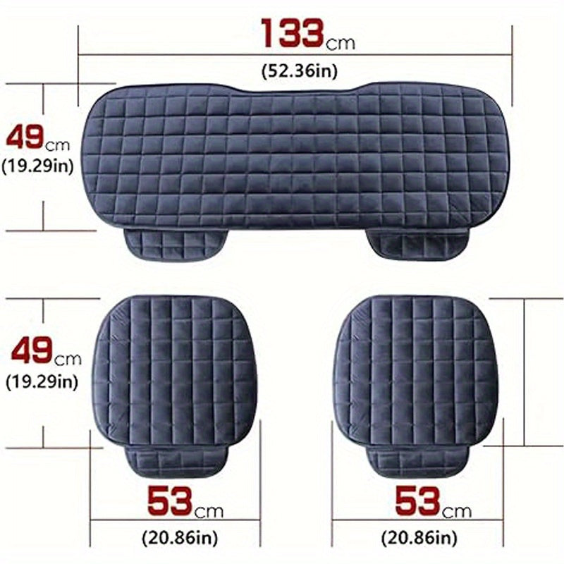Plush Plaid Car Seat Cushion Protector 3-Piece Set – Thick Warm Memory Foam Pad, Non-Slip Breathable Universal Fit, Hand Washable Lightweight Car Seat Cover for 2 Front + 1 Back Seat, All Seasons