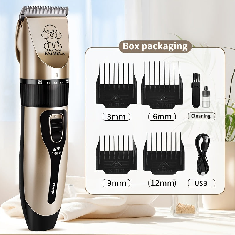Dual-Speed Silent Dog Grooming Kit Rechargeable Cordless Pet Hair Clipper Trimmer Shaver Low-Noise for Small Large Dogs Cats All Animals Golden