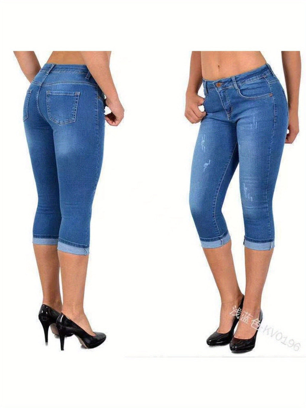 Women's Stretch Skinny Capri Jeans – Slim Fit Cropped Denim Pants with Elastic Waistband, Soft Machine Washable Fabric, Street Style Summer Casual, 3 Colors, Sizes S-XXL