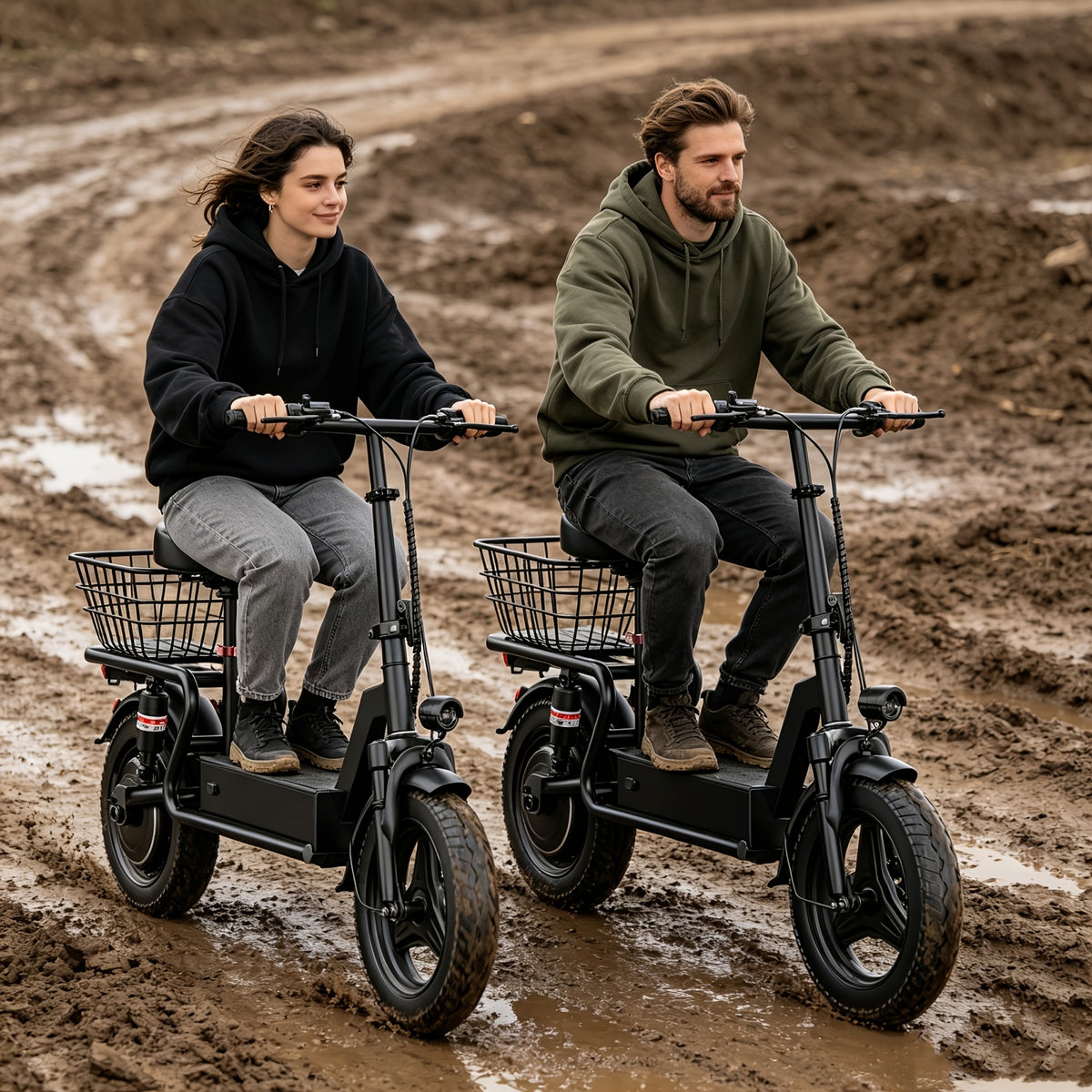 749W 48V Electric Scooter for Adults 25 MPH 28-Mile Range – 14" Fat Tire Commuter E-Scooter with 15Ah Battery, Cargo Box & Storage Basket, Dual Brakes & Suspension, City & Off-Road Riding (SYLVIA GT10/GT11)