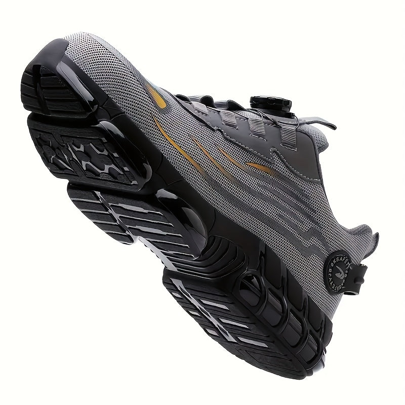 Men's Breathable Work Shoes - Durable Safety Shoes with Reflective Stripes, Lightweight Cushioned Sole for Industrial, Construction and Casual Wear, Available in Black and Grey, Sizes US 6 to 11