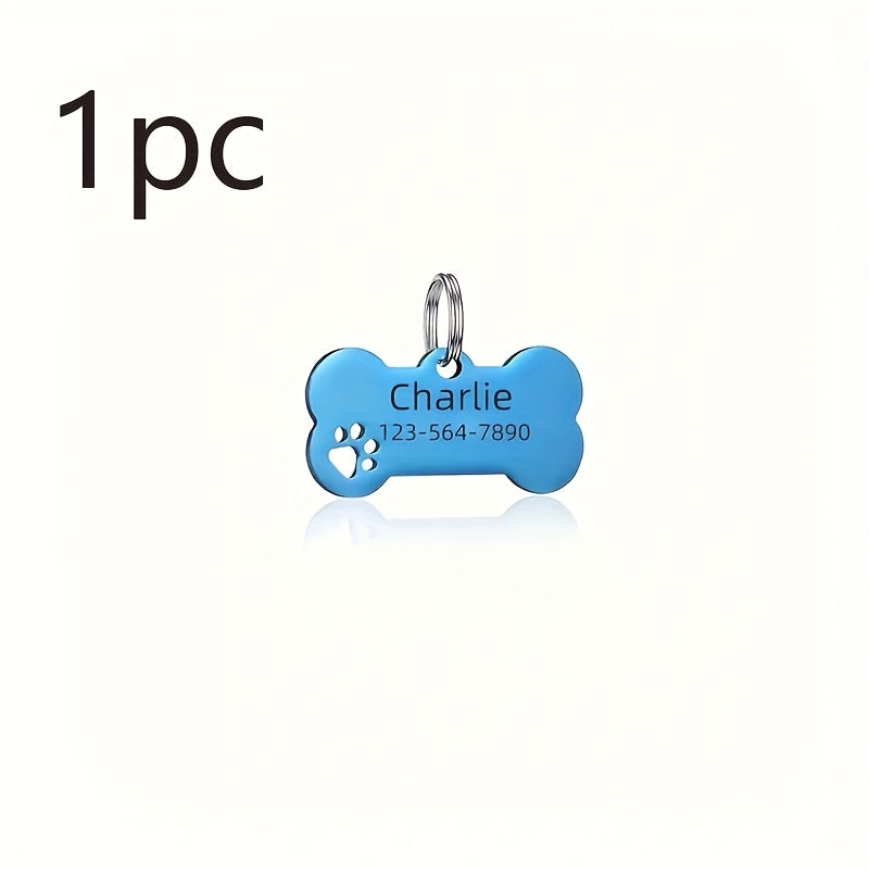 Custom Engraved Stainless Steel Dog ID Tag - Personalized Pet Name Tag Anti-Loss Single or Double Sided Engraving 6 Colors Dogs Cats Gift White Silver Gold Black Rose Gold Blue