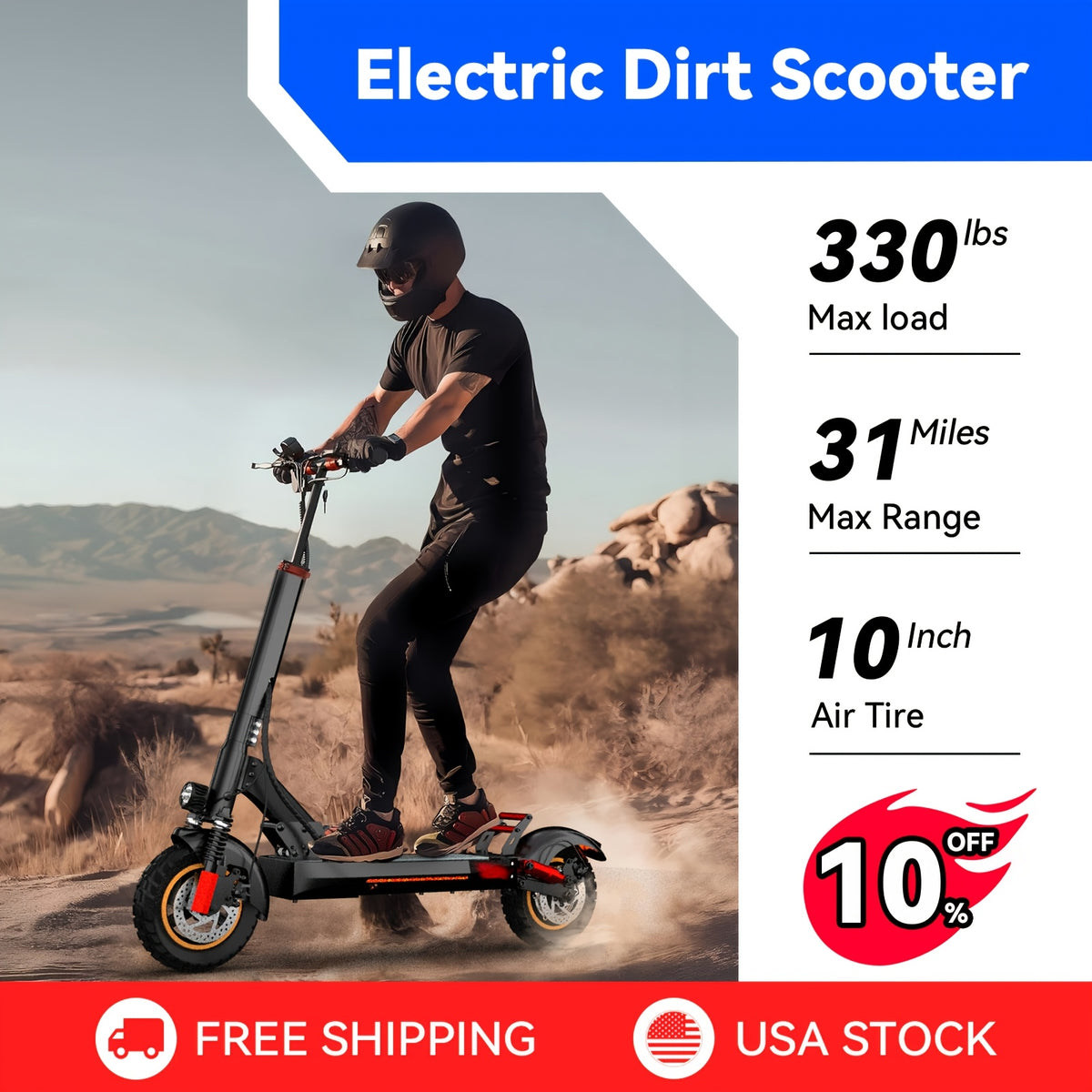 Electric Scooter for Adults 25 MPH 300 Lbs Capacity – 10 Inch Off-Road Foldable E-Scooter with 10AH/15AH Battery, 30-40 Miles Long Range, Heavy Duty Commuter & Trail Scooter for Men