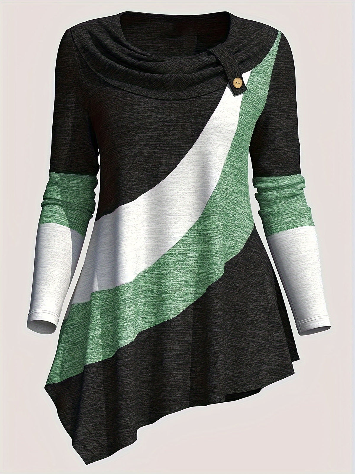 Color Block Patchwork Long Sleeve Top Women Irregular Hem Wide Lapel Knit Casual Spring Fall Black Mixed Colors S M L XL XXL